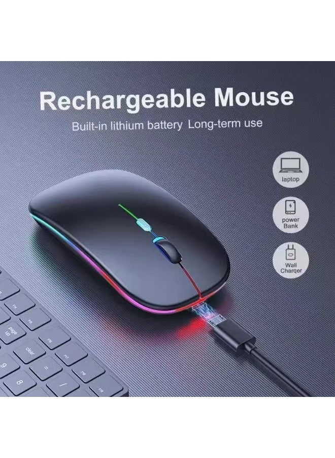 T-WOLF LED RGB Wireless Bluetooth Mouse, Bluetooth 3.0/5.2 + USB, 2.4GHz Rechargeable Silent Bluetooth Wireless Mouse, Computer Mice with USB Receiver - Image 5